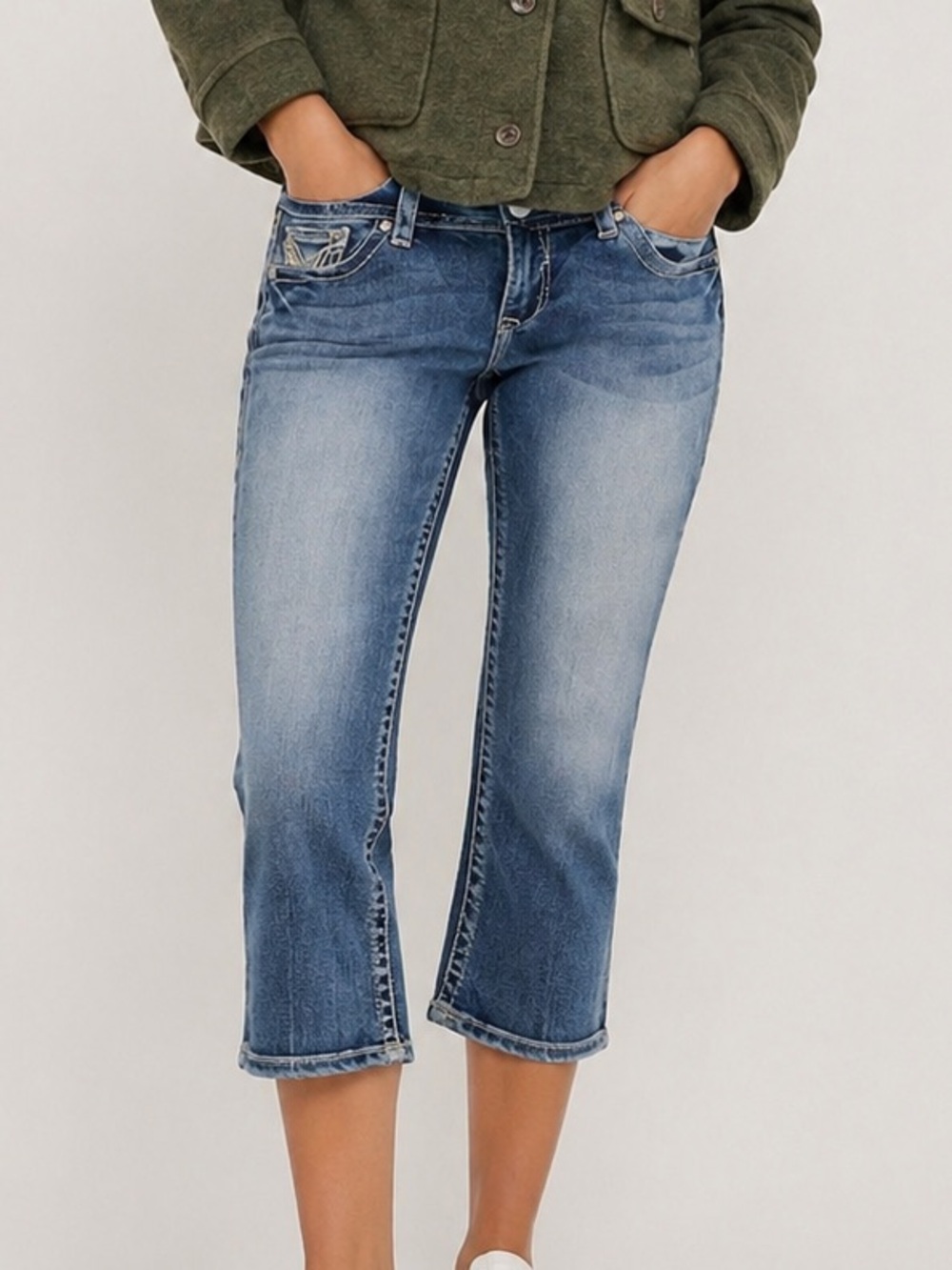 Vigoss Capri Crop Jeans Straight Leg Classic Medium Blue Size 6 Stretch New NWT